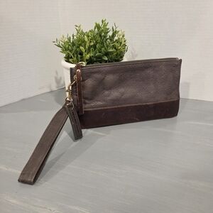 Overland Leather 2 Tone Wristlet Pocketbook Ladies Brown Olive Credit Slots